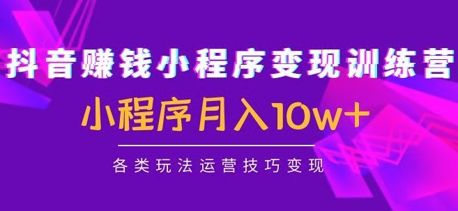 #31度网赚班# 抖音赚钱小程序变现训练营：小程序月入10w+各类玩法运营技巧变现