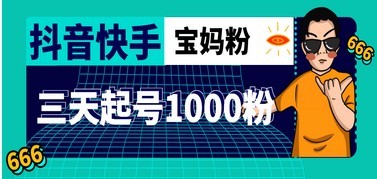 抖音快手三天起号涨粉1000宝妈粉丝的核心方法【详细玩法教程】