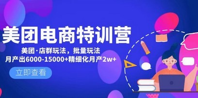 美团电商特训营：美团·店群玩法，无脑铺货月产出6000-15000+精细化月产2w+