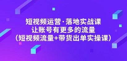 短视频运营·落地实战课 让账号有更多的流量（短视频流量+带货出单实操）