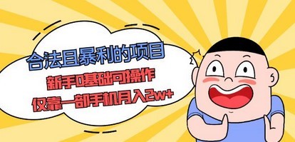 合法且暴利的项目，新手0基础可操作，仅靠一部手机月入2w+