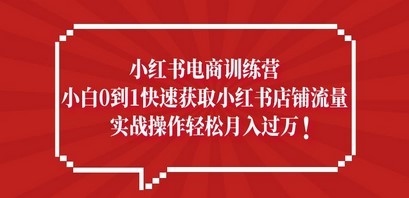 小红书电商训练营，小白0到1快速获取小红书店铺流量，实战操作月入过万