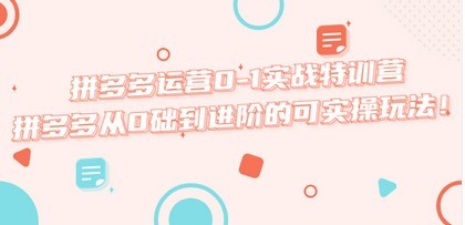 拼多多运营0-1实战特训营，拼多多从0础到进阶的可实操玩法！